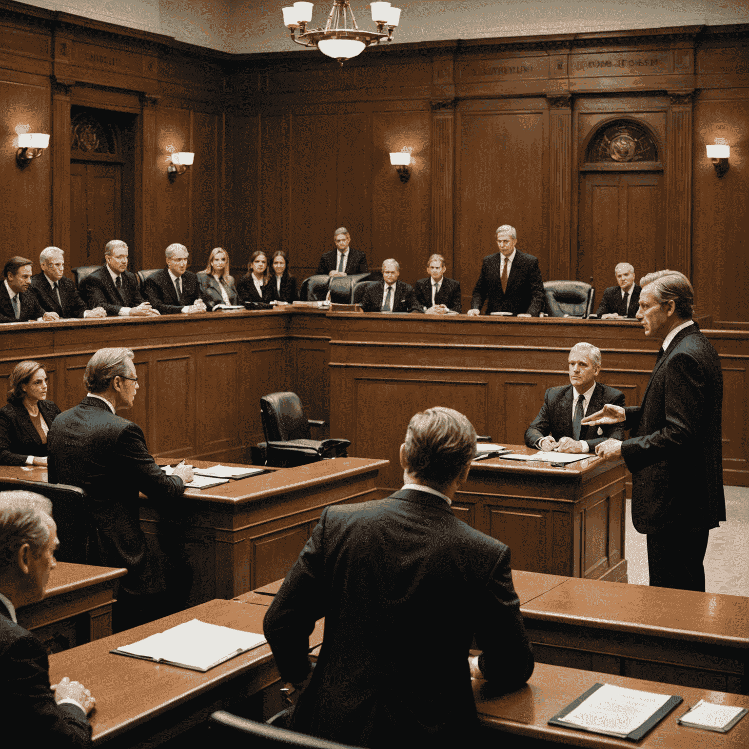 Imagen que muestra una sala de tribunal con abogados argumentando, representando casos de alto perfil